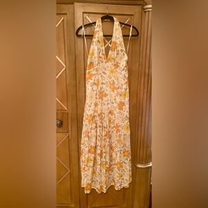 Billabong Halter (Backless) Floral Dress - Orange and Cream